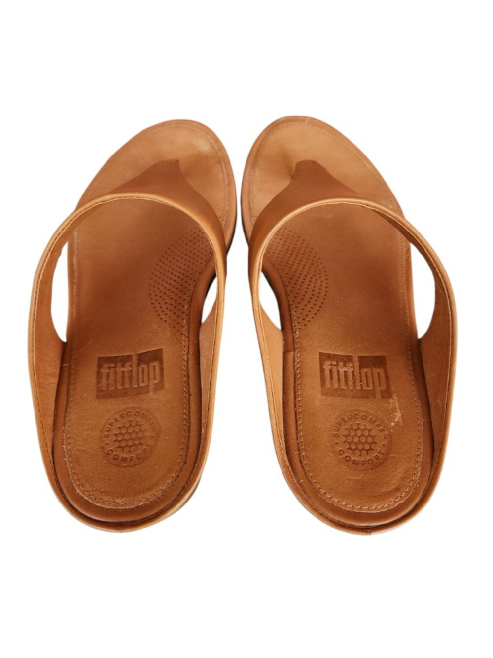 FitFlop Banda Brown Leather Toe Post Sandals Womens Size 7 Comfort Flip Flops - Picture 6 of 8